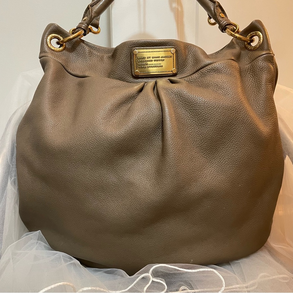 Marc Jacobs shoulder/tote slouch bag midnight green/grey genuine cow leather